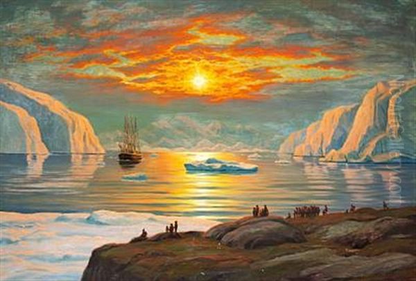 View Of A Greenland Fiord Flooded By The Midsummer Sun by Emanuel A. Petersen