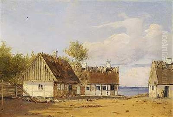 Strataekte Bindingsvaerkshuse Ved Kysten by Vilhelm Peter Carl Petersen