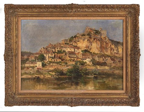 Hilltop Village On A River by Edmond Marie Petitjean