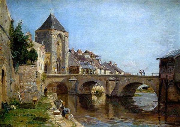 Lavandieres Pres D'un Pont by Edmond Marie Petitjean