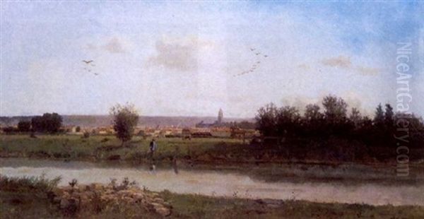 Paysge A La Riviere by Edmond Marie Petitjean