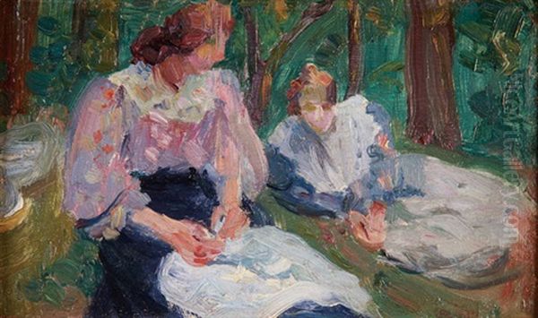 Impressionistic Scene Of Two Women by Hippolyte Petitjean