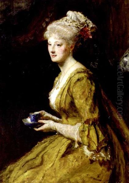 A Portrait Of An Elegant Lady At Tea by John Pettie