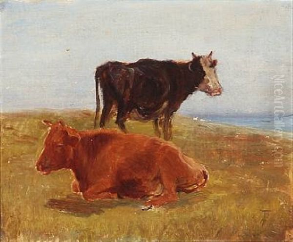 Two Grazing Cows by Theodor Philipsen