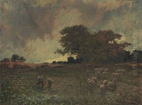 A Cloud Rift: Labourers In A Turnip-field, Under A Stormy Sky by Joseph Langsdale Pickering