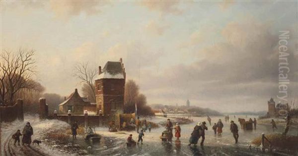 A Busy Day On The Ice Oil Painting - Abraham Van Der Wayen Pieterszen