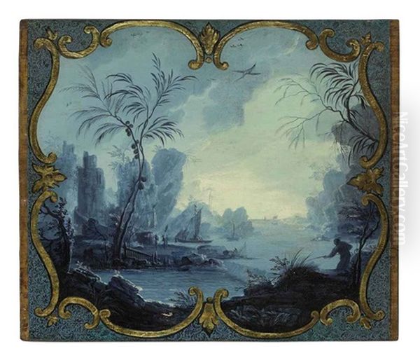 Chinoiseries Figures In A River Landscape by Jean Baptiste Pillement