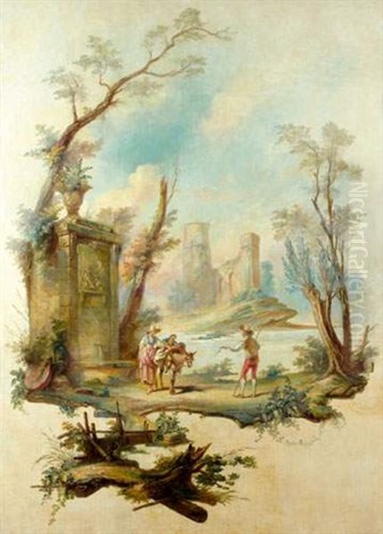 Paysans Devant Une Fontaine by Jean Baptiste Pillement