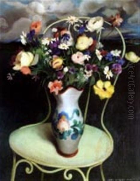 Bouquet De Fleurs A La Chaise Blanche by Jean Robert Pinet