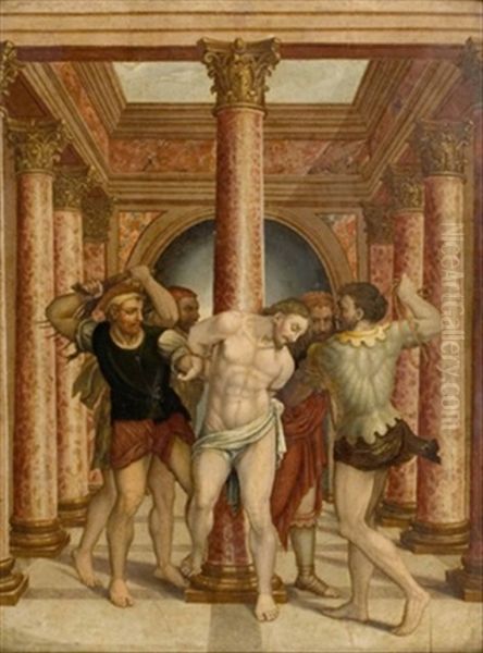 Die Geiselung Christi In Einem Renaissance-palast by Sebastiano Del Piombo