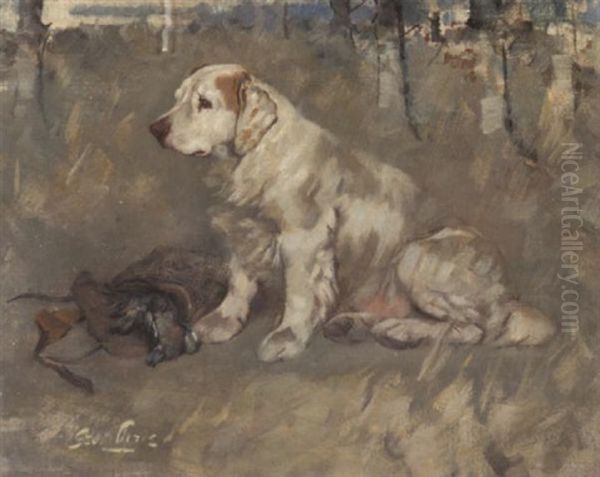 Clumber Spaniel With Pheasant by Sir George Pirie