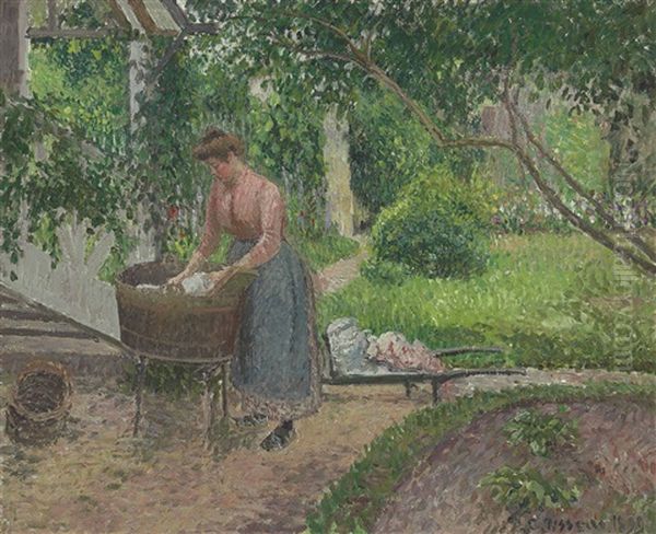 Laveuse Dans Le Jardin D'eragny by Camille Pissarro