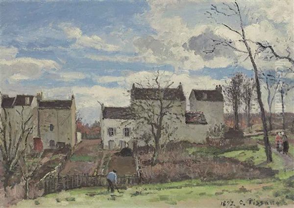 Maisons Sur Un Coteau, Hiver, Environs De Louveciennes by Camille Pissarro