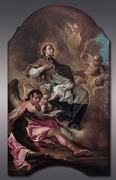 Erhohung Des Hl. Nepomuk, Zwischen Geflugelten Putti Auf Wolken Schwebend by Josef Anton Pistauer