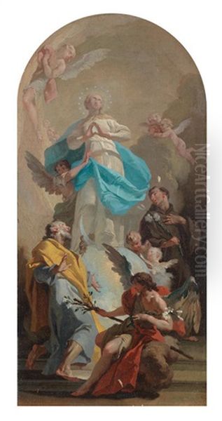 The Immaculate Conception With Saints Joseph And Anthony by Giovanni Battista Pittoni the younger