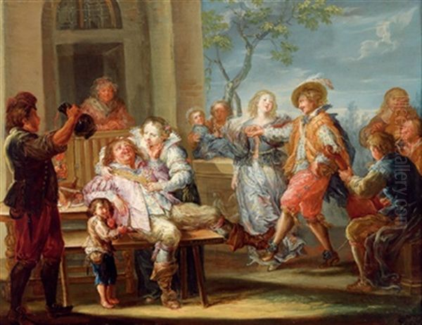 Frohliche Gesellschaft Bei Wein Und Tanz Im Freien by Johann Georg Platzer