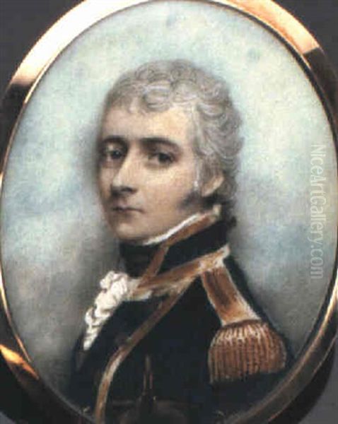 A Naval Officer With Powdered Hair And Blue Uniform by Andrew Plimer