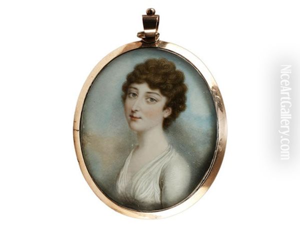 A Portrait Miniature Of A Lady, Wearing White Dress, Her Brown Hair Curled And Upswept by Nathaniel Plimer