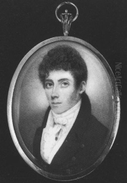 A Gentleman, Wearing Black Coat, White Waistcoat, Tied Stock And Cravat With Stickpin by Nathaniel Plimer