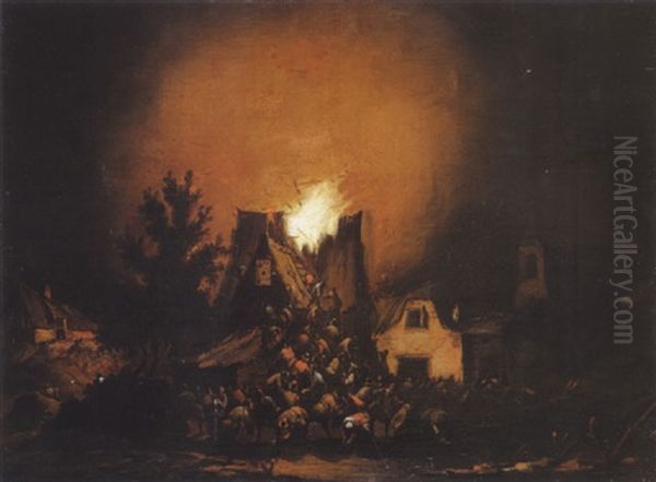 Scene D'incenide En Pleine Nuit by Egbert Lievensz van der Poel