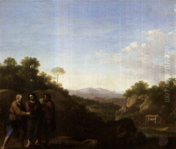 Le Christ Et Les Pelerins D'emmaus by Cornelis Van Poelenburgh