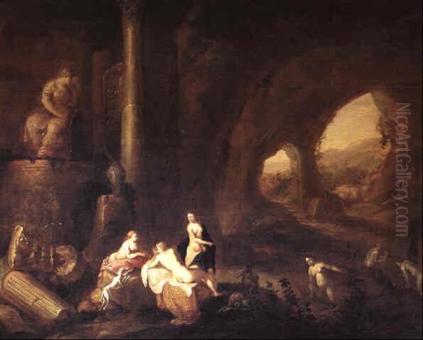 Figure Entro Una Grotta by Cornelis Van Poelenburgh