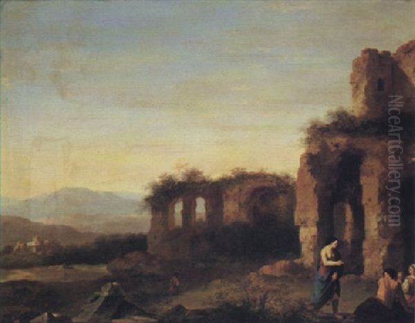 Landscape With Figures And Classical Ruins by Cornelis Van Poelenburgh