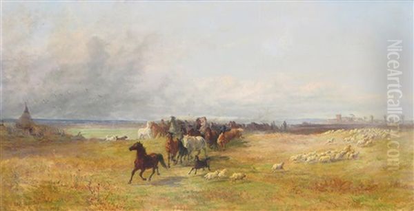 Cattle, Horses And Sheep On The Roman Campagne by Charles H. Poingdestre