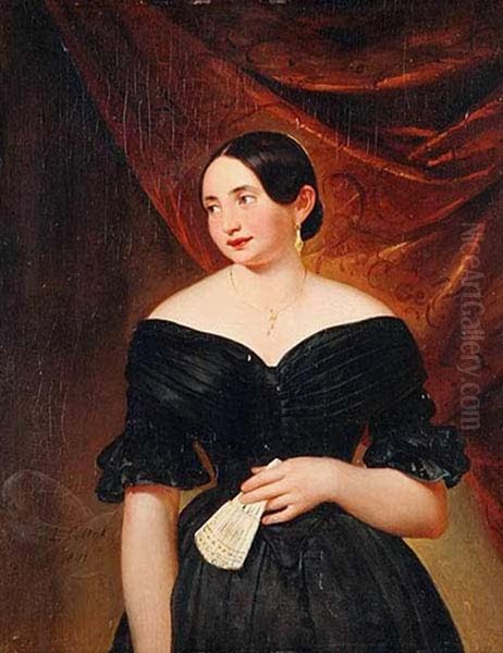 A Likeness Of A Lady Wearing A Black Dress by Leopold Pollak