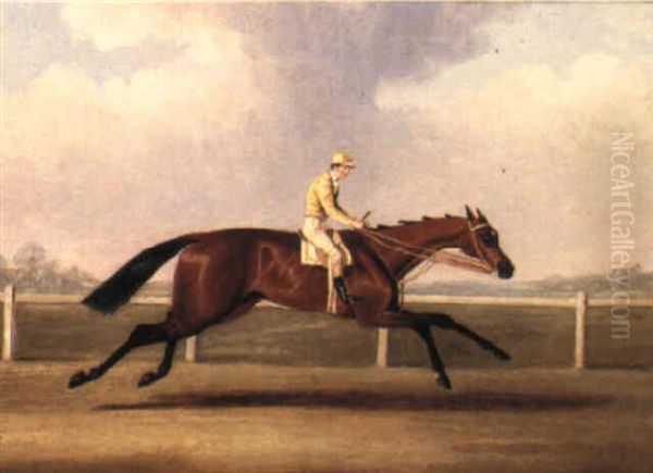 'coronation', A Bay Racehorse With Jockey Up On A Racecourse by James Pollard