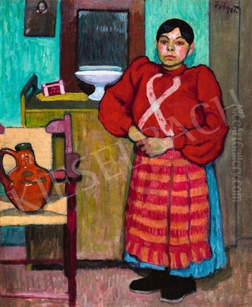 Girl In A Red Blouse In Green Room by Tibor (Theodor) Polya