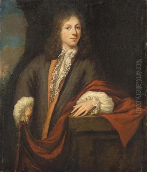 Portrait Of A Gentleman, Three-quarter Length, Leaning On A Ledge by Juriaen Pool the Younger