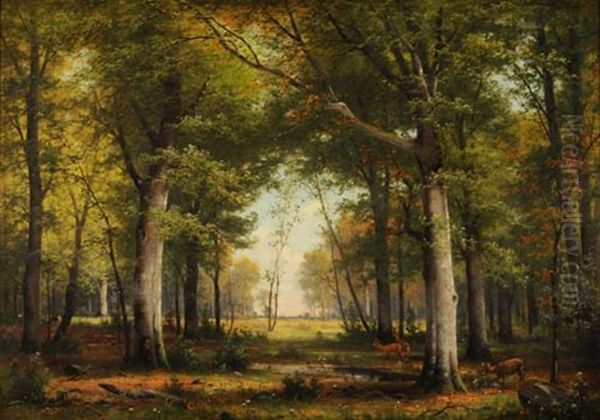 Rehe Bei Der Waldlichtung by Jacobus Johannes Van Poorten