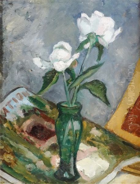 White Flowers In Green Vase by Vasile Popescu