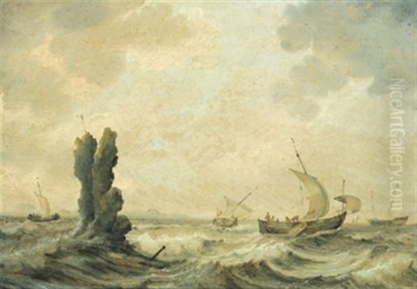 Boote Auf Bewegter See by Jan Porcellis