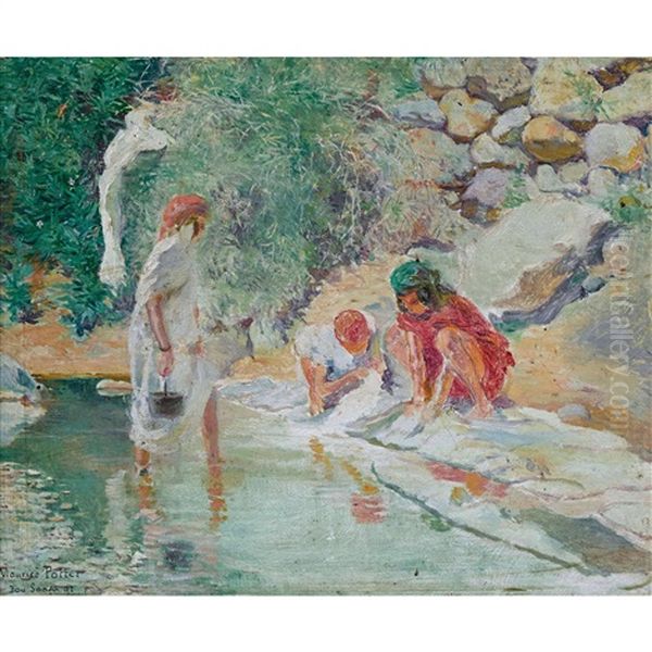 Wascherinnen Am Ufer Bei Bou Saada In Algerien by Maurice Potter