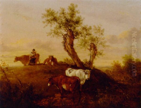 Cattle And Drovers Resting By A Pollarded Tree by Paulus Potter