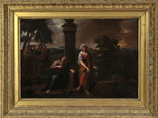 Am Jakobsbrunnen - Jesus Gibt Sich Einer Samariterin Als Messias Zu Erkennen Und Wird Von Seinen Jungern Verwundert Beobachtet by Nicolas Poussin