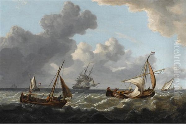 Dutch Small Craft Off The Coast In A Breeze by Charles Martin Powell