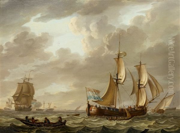 A Dutch Vessel And Other Shipping In A Stiff Breeze by Charles Martin Powell