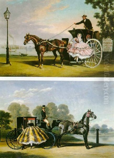 Entering A Coach In A Lakeside Park & Alighting  From A Coach Near Cremorne Gardens by Alfred F. De Prades