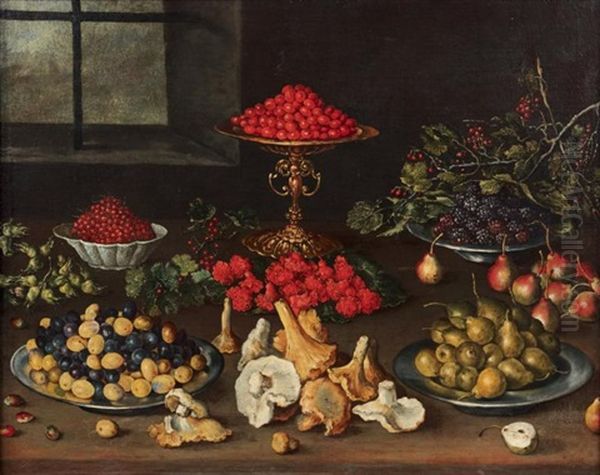 Nature Morte Aux Champignons Et Fruits by Blas de Ledesma Prado