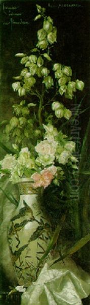 Roses And Lilies Of The Valley In A 19th Century Slender Oviform Vase by Hermione von Preuschen