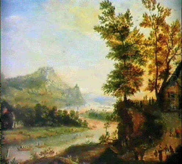 Flusslandschaft Mit Flossern by Johannes Huibert (Hendric) Prins