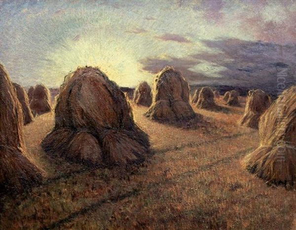 Meules Au Soleil Couchant by Pierre Ernest Prins