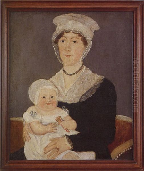 Portrait Of A Mother And Child Seated On A Sofa, The Child Holding A Rattle by William Matthew Prior