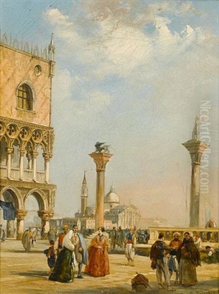 Figures In St. Marks Square, Venice (+ Figures In A Continental Town; 2 Works) by Edward Pritchett