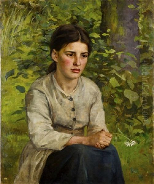 Young Girl With Daisy by Sarah Henrietta Purser