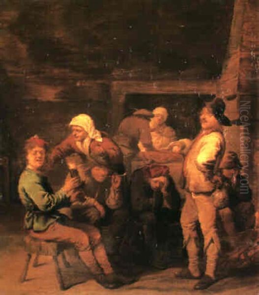 Peasants Smoking And Drinking In An Interior Before A Woman Nursing Her Sleeping Children by Pieter Jansz Quast