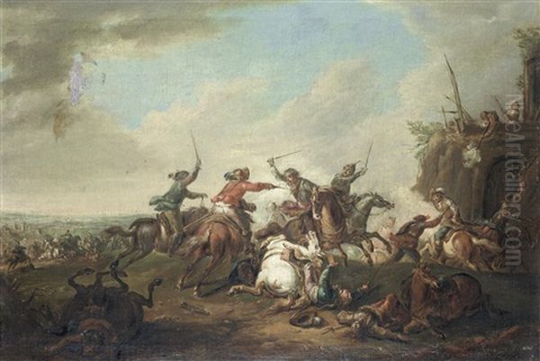 Two Cavalry Skirmishes (pair) by August Querfurt